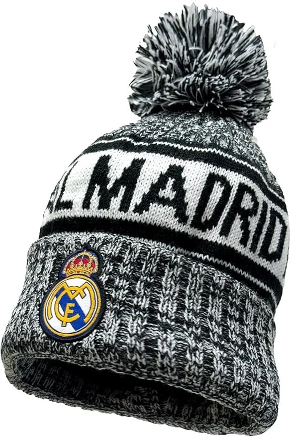 Gorro Real Madrid Juvenil Pom Pom Invierno Tejido Gris Negro Blanco Oficial Foto 4 de 4
