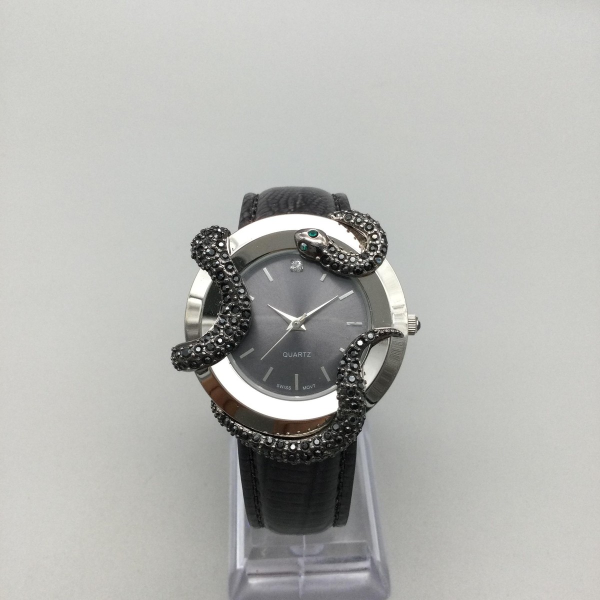 Adrienne Couture Womens Watch 36mm Gray Dial Snake Crystal Leather