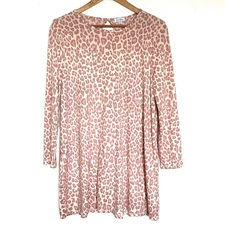 Love Fire Tunic Women's XL Pink Beige Leopard Long Sleeve Pullover Crew Neck