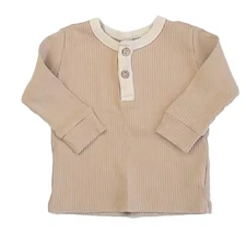 Quincy Mae Ribbed Henley Top Latte 6-12 Months Baby Toddler Shirt