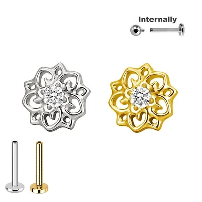 1,2mm Titan Blume mit Kristall Labret Innengewinde Ohr Helix Conch Piercing Stab - Bild 1 von 3