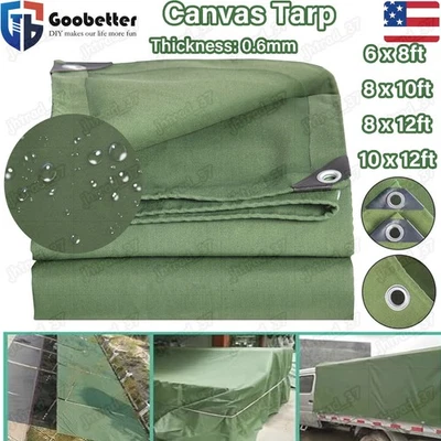 Canvas Tarp 26.5oz Heavy Duty Water and Mildew Resistant Tarpaulin RV Boat Cover - Image 1 of 4