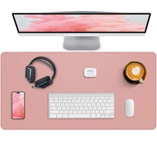35.4x17 inch Pink Leather Desk Pad Protector Large Mouse Mat for Office Home