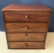 19thC. Antique Finely Dovetailed Miniature 4 Drawer Chest