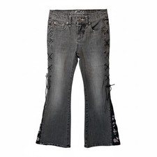 VTG Mudd Flare Jeans 90s Lace Up Side Floral Denim Kids Girls SZ 8R Pants