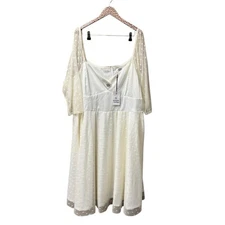 NEW Unique Vintage Polka Dot Lamar Bridal Swing Midi Dress Ivory White 5X NWT