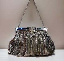 Whiting  Davis Silver Mesh Evening Rhinestone Clasp Handbag USA 50s Art Deco