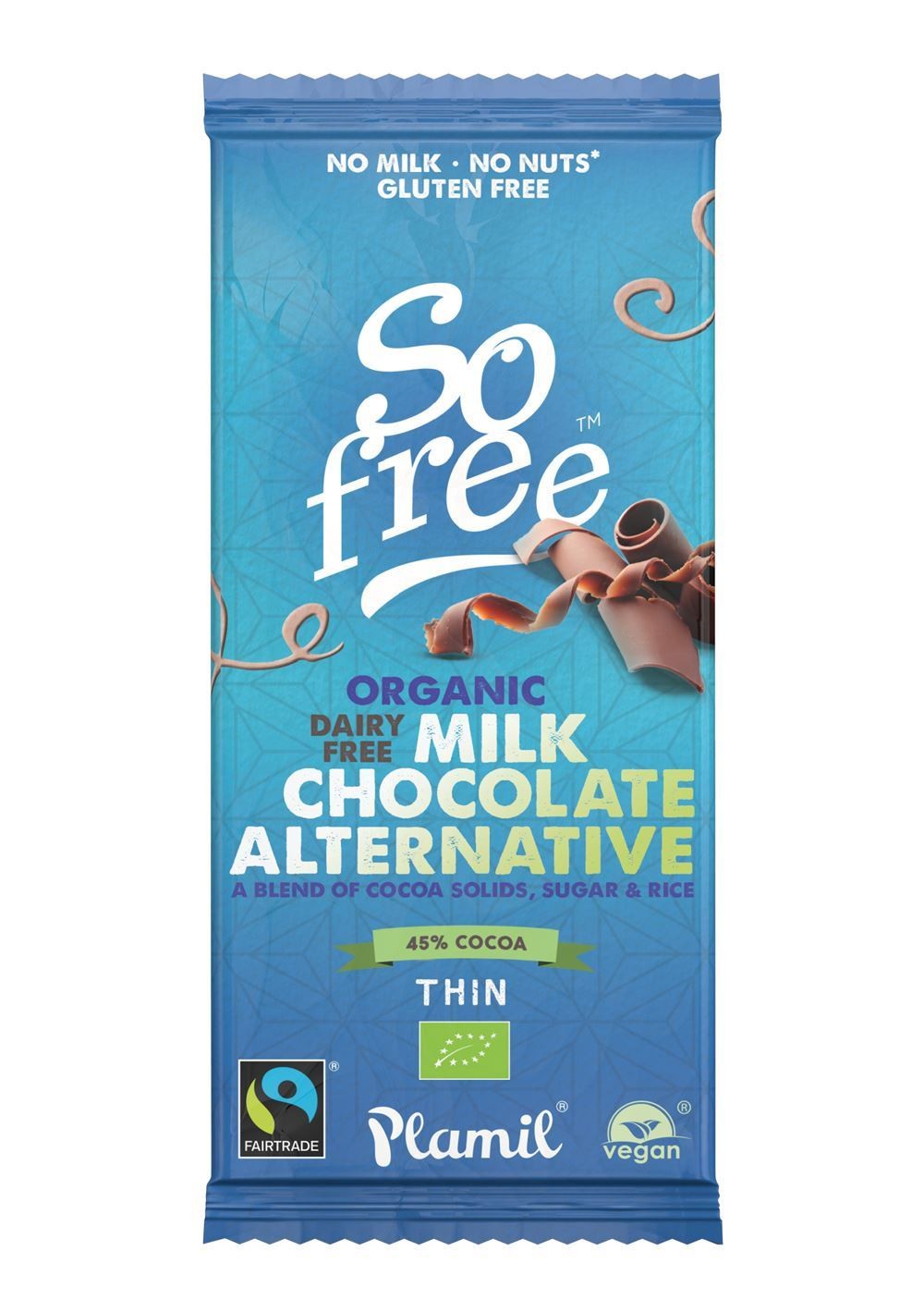 Plamil So Free Milk Alternative Chocolate Organic Fairtrade 80g - 12 Pack