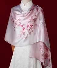 100 Silk Scarf Women neckerchief long Shawl Wrap floral pink red beige MY228-1