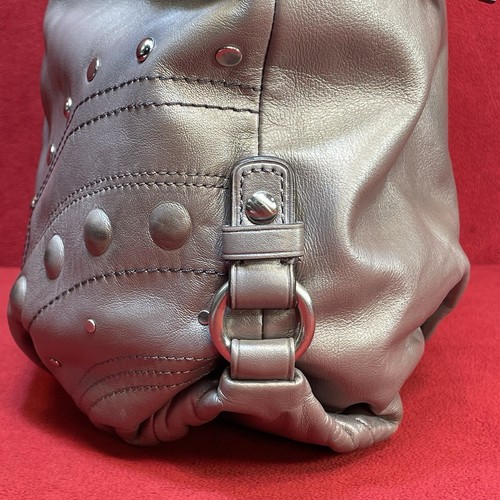 Coach Hobo Bag Gunmetal Gray Leather Studded Applique Duffel Shoulder Bag-f16178 - Picture 12 of 17