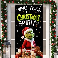 Grinch Christmas Decorations Door Cover Banner Xmas Porch Sign Merry Grinchmas