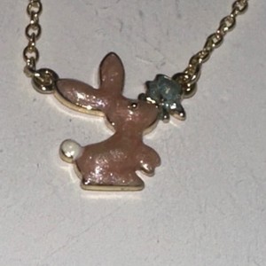 Authentic Girl Nation Pink Glitter Bunny Rabbit Necklace 14K Gold Plated Hypoallergenic