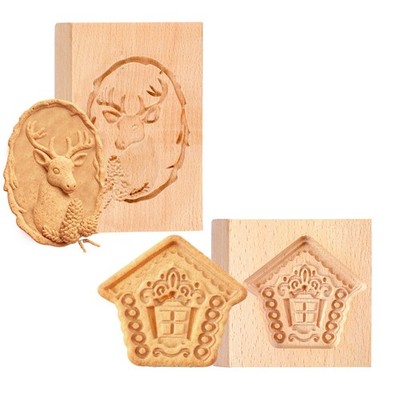 Wooden Cookie Molds Set, 2PCS Wooden Carved Baking Molds Christmas Biscuit Mo...