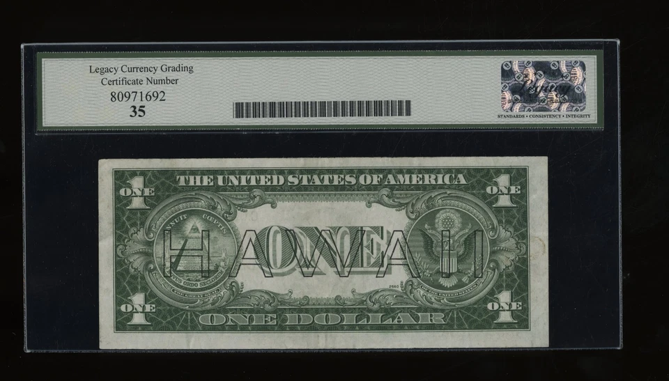 DBR 1935-A $1 Silver Hawaii CC Block Fr. 2300 Legacy 35 Serial C00662458C - Image 2 of 2