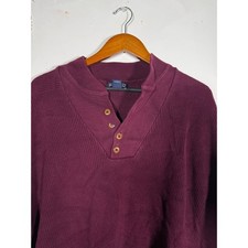Lands End Mens XL Burgundy Knit Henley Sweater Made in USA Vintage Plum Pullover