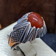 vintage 925 sterling silver mens ring kapidy yemeni agate aqeeq stone         