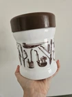 Vintage Milk Glass Tobacco Humidor Canister Jar White w Brown Lid