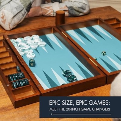 Lingle Backgammon Sets voor volwassenen, klassiek bordspel met opvouwbare kunstleren hoes, draagbare reis-backgammon-spelset