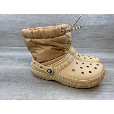 Crocs Classic Neo Puff Shorty Boot Women's Tan Beige Faux Fur Lined 9 Shoes