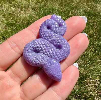 Lepidolite Snake, Hand Carved Stone Snake, Natural Lepidolite from Brazil