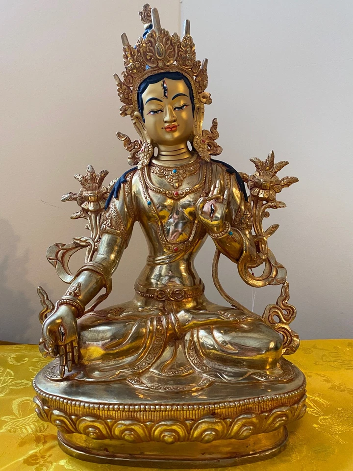 Hermosa estatua de Tara budista tibetana dorada de 13,5" - Hecha a mano en Nepal Foto 4 de 4