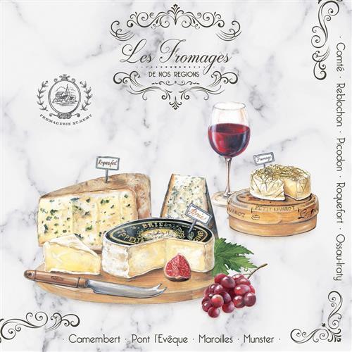 20 tovaglioli Les Fromages formaggio degustazione cibo tagliere formaggio uva vino 33x33 cm - Foto 1 di 1