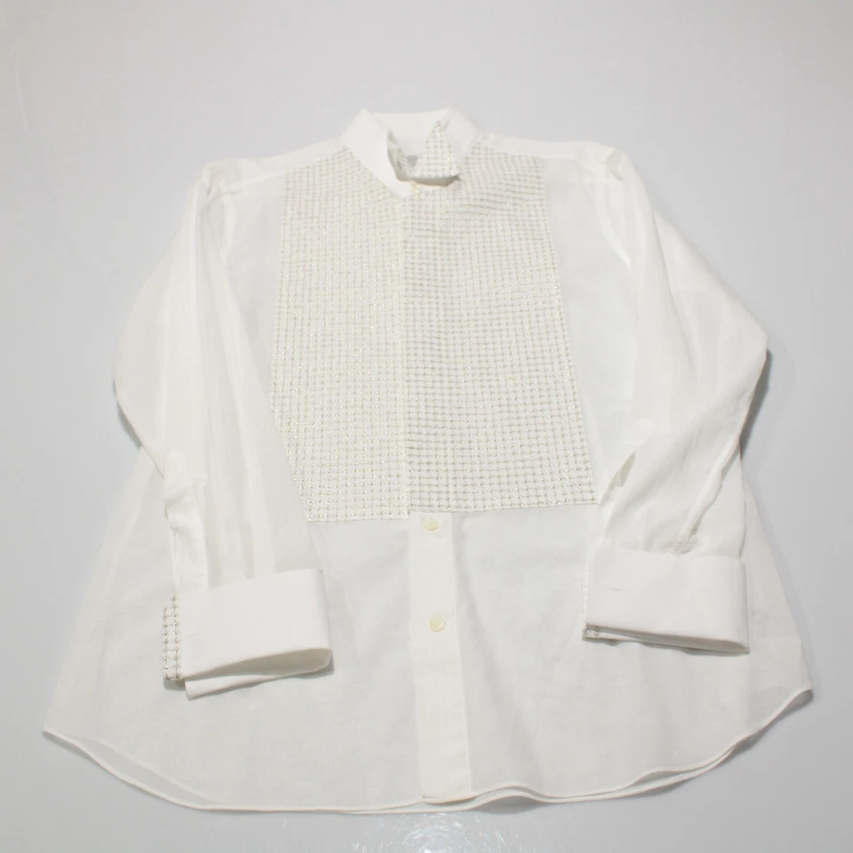 Camisa de vestir Stefano Ricci 100 % algodón esmoquin talla 15,75/40 en blanco con plata Foto 3 de 4