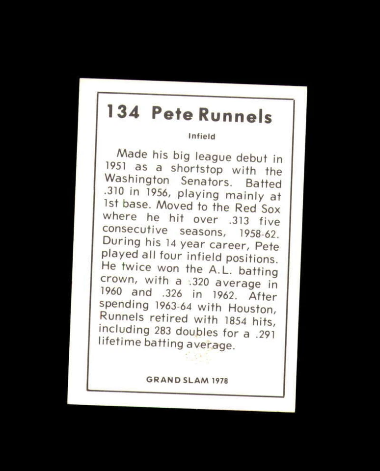 Pete Runnels Hand Signed 1978 Grand Slam Washington Senators Autograph - Image 2 of 2