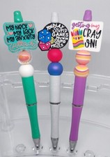 Cute Sayings Beaded Pen Set Of 3 Black Ink - Free Refill