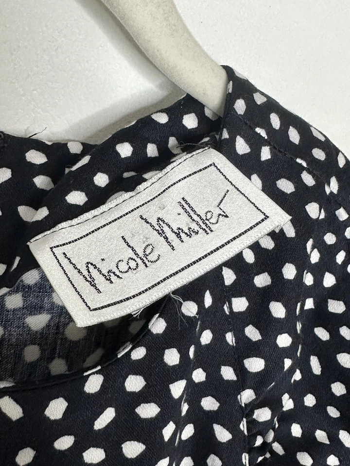 Nicole Miller Women's Vintage Black White Polka Dot Puckered Sleeve MIDI Dress 6 - Image 3 of 4