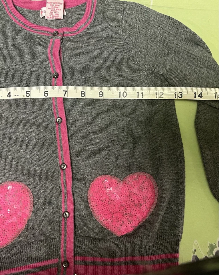 Niñas Niños Diseño Historia Gris Rosa San Valentín Lentejuelas Corazón Cárdigan Suéter Talla 6 Foto 4 de 4