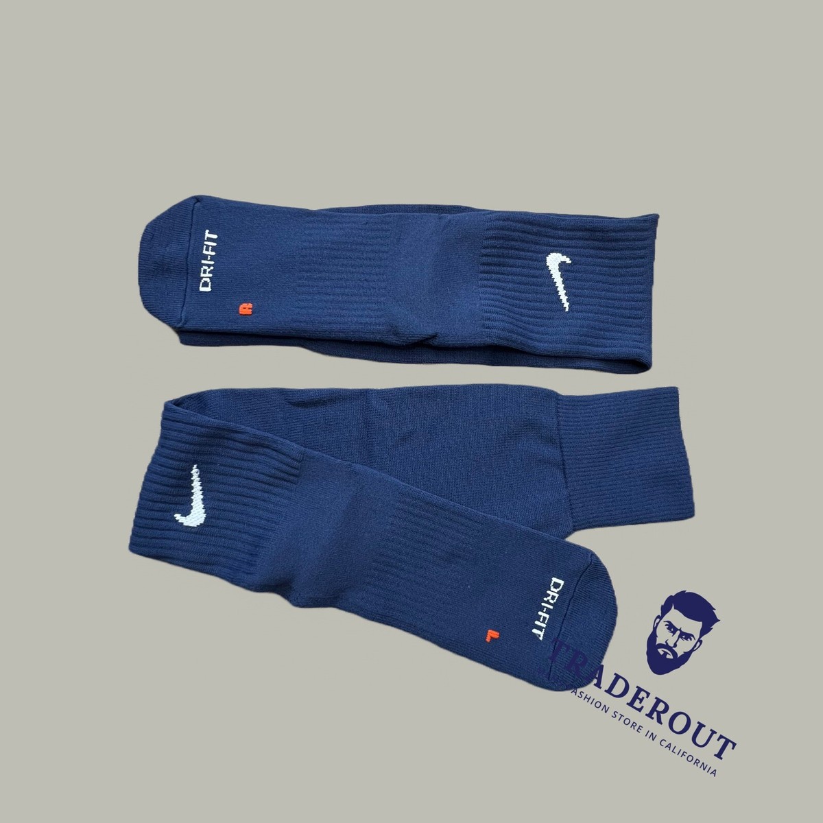 Nike Mens NAVY blue white logo over-the-calf dri-FIT socks size L