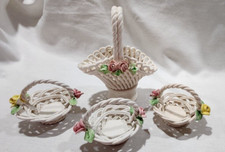 Capodimonte Porcelain Baskets Small Woven Pink Yellow Flowers Italy Set of 4