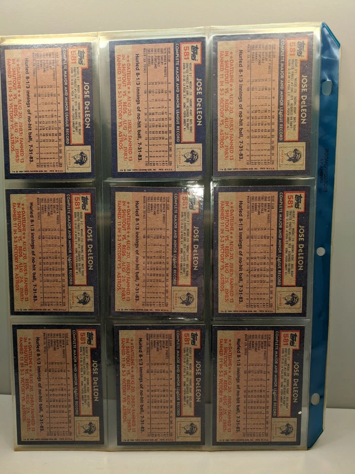 1984 TOPPS TIFFANY #581 JOSE DELEON ROOKIE RC PITTSBURGH PIRATES x9 - Image 2 of 2