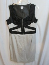 Worthington Ladies Dress Gray Black Shift Zipper Lined Sleeveless Sz 14
