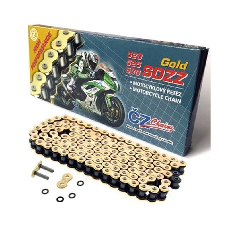 Chaîne de transmission CZ 520 SDZZ or avec 118 maillons X-Ring pour moto