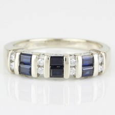 14K White Gold Sapphire Diamond Anniversary Band Wedding Ring by Samuel Aaron