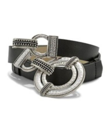 Chicos Circular Abby Black Leather Belt Hammered S/M Silver  display picture 3