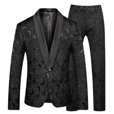 Men Suit Black Paisley Floral Shawl Lapel Groom Tuxedo Prom Party Wedding  Suits | eBay