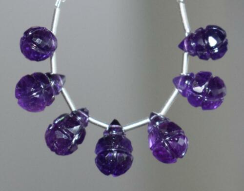 NATURAL AMETHYST BEADS FACETED CARVED BRIOLETTE 5.5X7.5 - 6X9.5 MM 7 PCS #D3206 - Picture 1 of 3