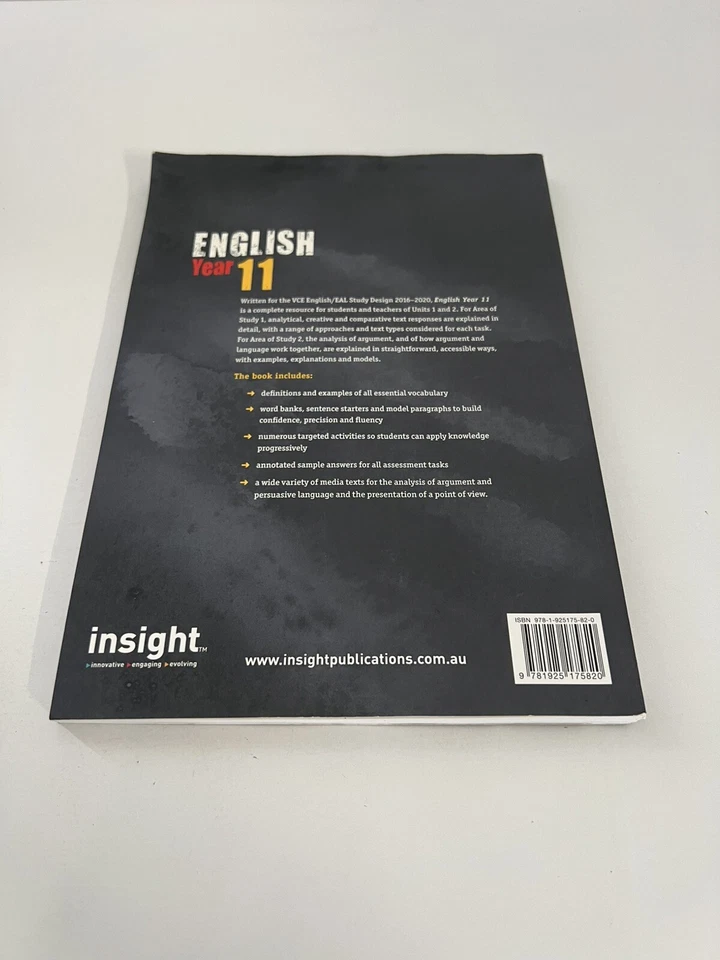 Used Text book English Year 11 Insight VCE Study Design 2016-2020 Paperback 2015 - Image 2 of 2