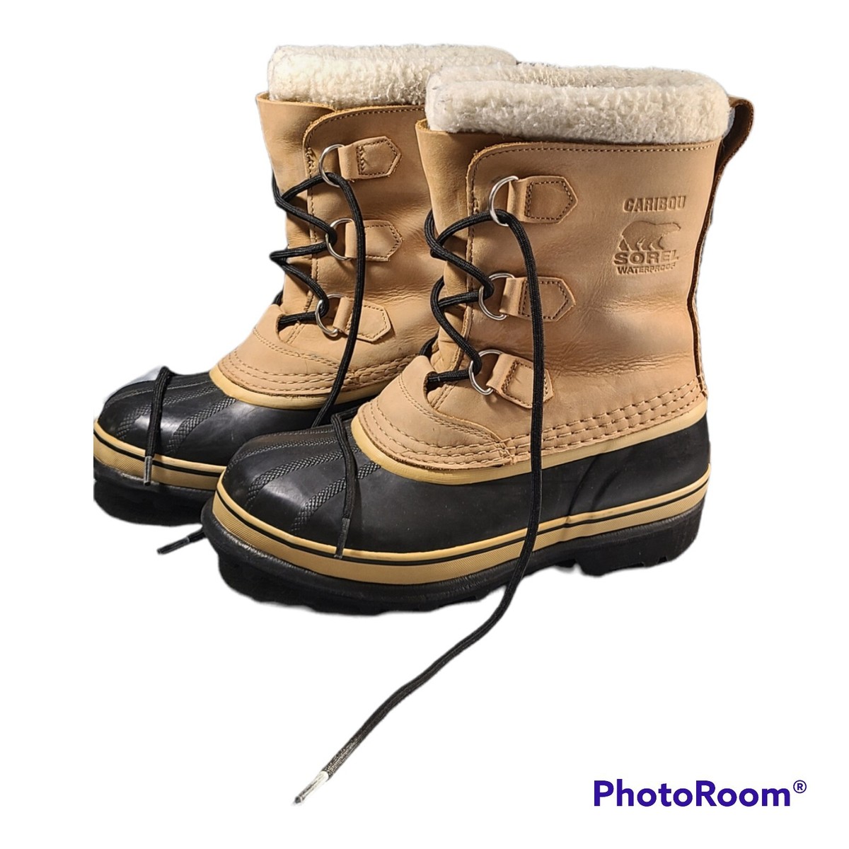 Sorel Girls Caribou LY1000-281 Black Wheat Leather Mid Calf 