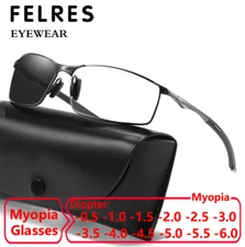 Unisex Metal Square Photochromic Myopia Nearsighted Glasses Outdoor Sunglasses 