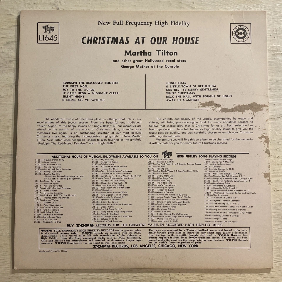 Martha Tilton Christmas At Our House LP Tops Mono Classic 50s Holiday Cover!!!! Foto 4 de 4