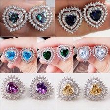 Gorgeous 925 Silver Stud Earring Heart Cut Cubic Zircon Women Jewelry A Pair