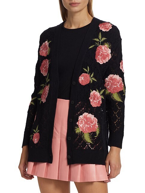 Alice + Olivia Bradford Embroidered Grandpa Floral Cardigan Size S