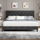 Full Size Bed Frame w/Upholstered Headboard Modern Heavy-Duty Platform Bed Frame