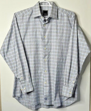 David Donahue Men's Blue Plaid Trim Fit Dress Shirt Sz 16.5 34/35 100% Cotton 