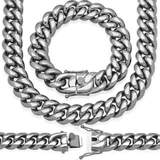 18mm Miami Cuban Link Bracelet 9'' & Chain 24'' ANTI-TARNISH Stainless Steel