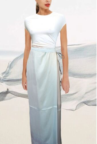 MARNI 42 US 6 Seafoam Blue Green Sheer Silk Wrap Effect Maxi Skirt BRAND NEW
